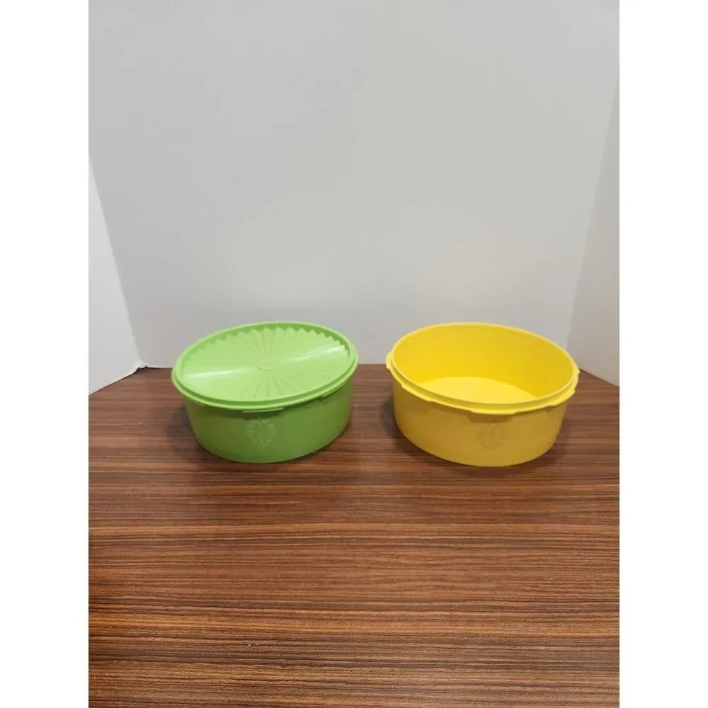Lot 5 Vintage Tupperware Servalier Canisters 1204 Orange Yellow Green‎ 4 Lids